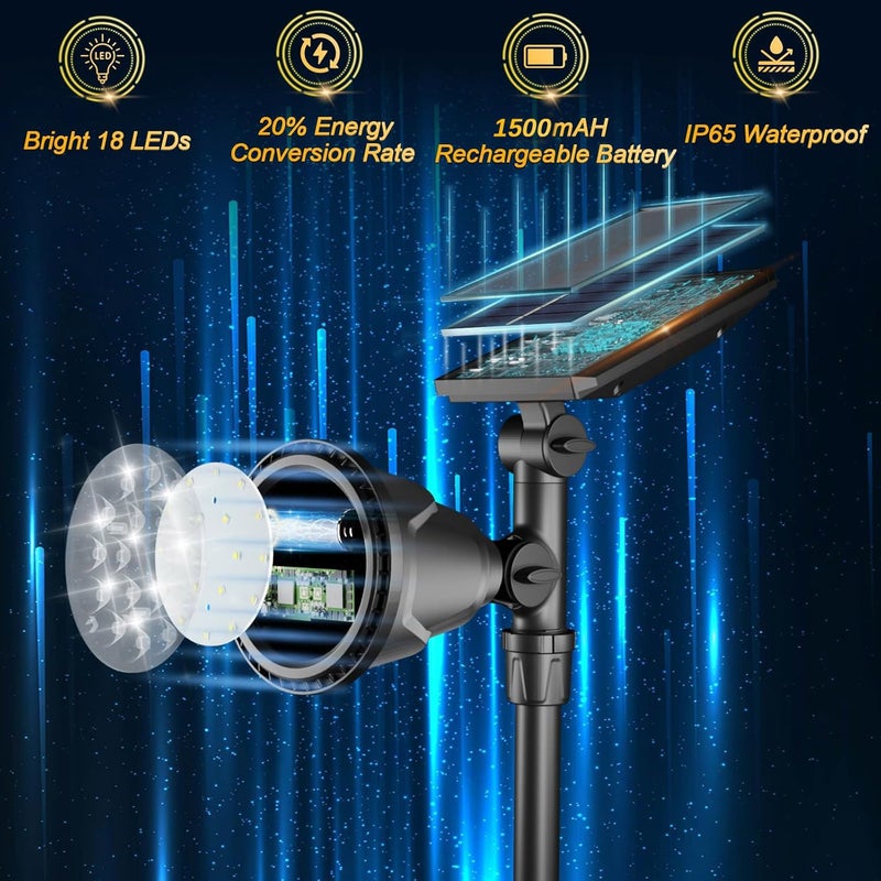 ROSHWEY Solar Spot Lights Outdoor Spotlight 18 LED Waterproof Landscape Spotlight for Garden Lawn Backyard Patio Porch Wall Deck Garage (WarmWhite- 2 Pack) - Image 5